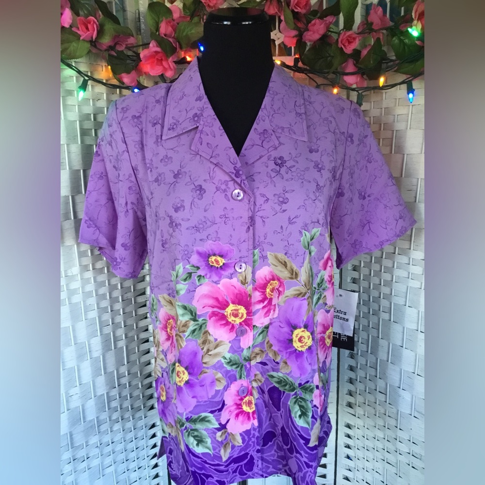 💜🌺🌸 Maggie Sweet Purple Floral Top & Solid Purple Tank S  NWT NOS 🌸🌺💜 - Picture 11 of 12